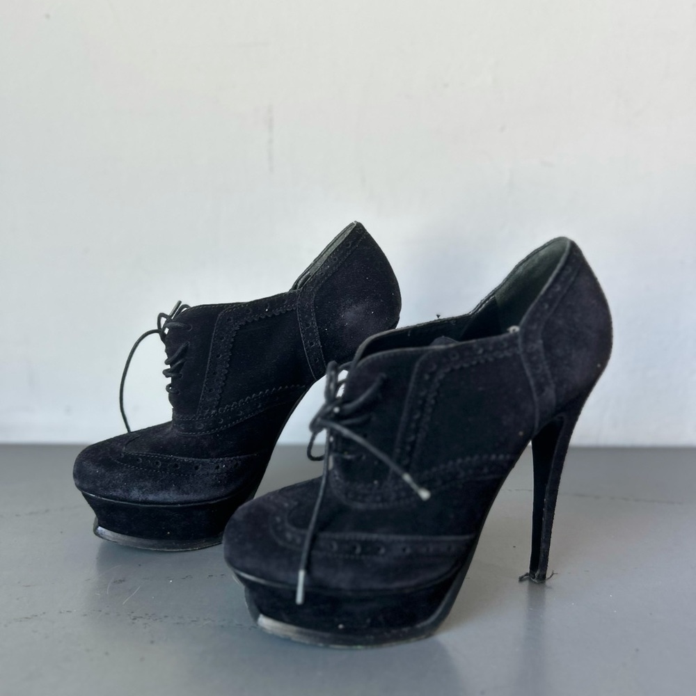 YSL Saint Laurent suede black bootie platform heels size 37
